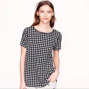 J. Crew black and white windowpane piped silk tee